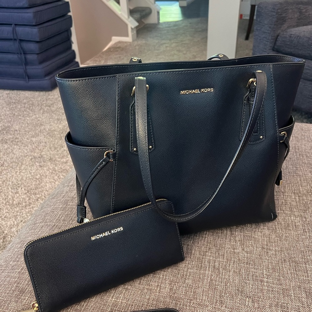 Matching Michael Kors navy blue purse and wallet